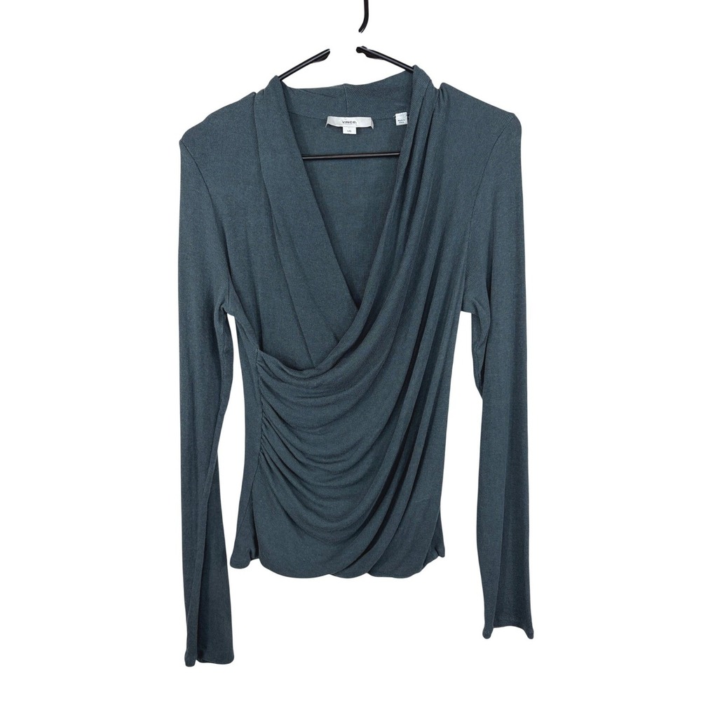 Vince Fixed Wrap Azurine Top Long Sleeve Green Women's Size Large Boho Casual